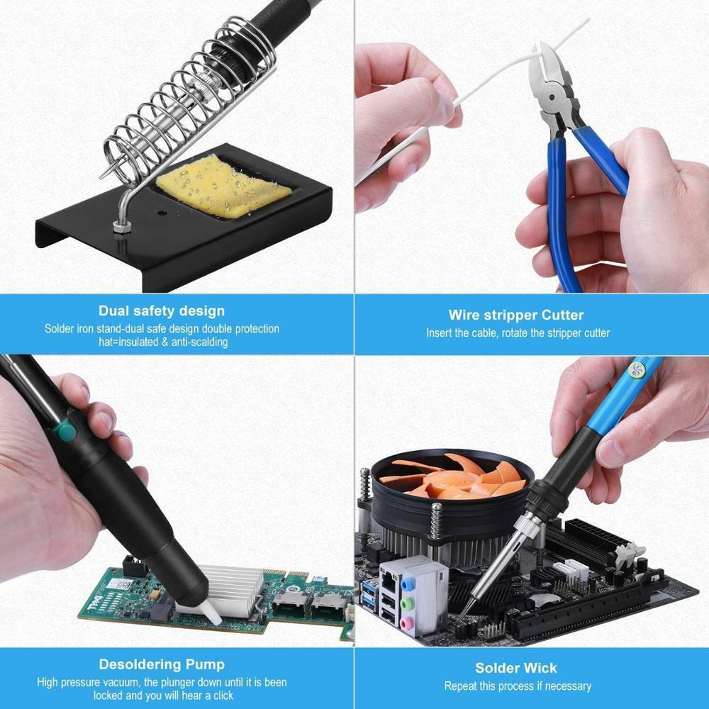 Welding Guns & Plasma Cutters: 60W Soldering Iron Kit Welding Solder Station Wire Desoldering Pump Multimeter