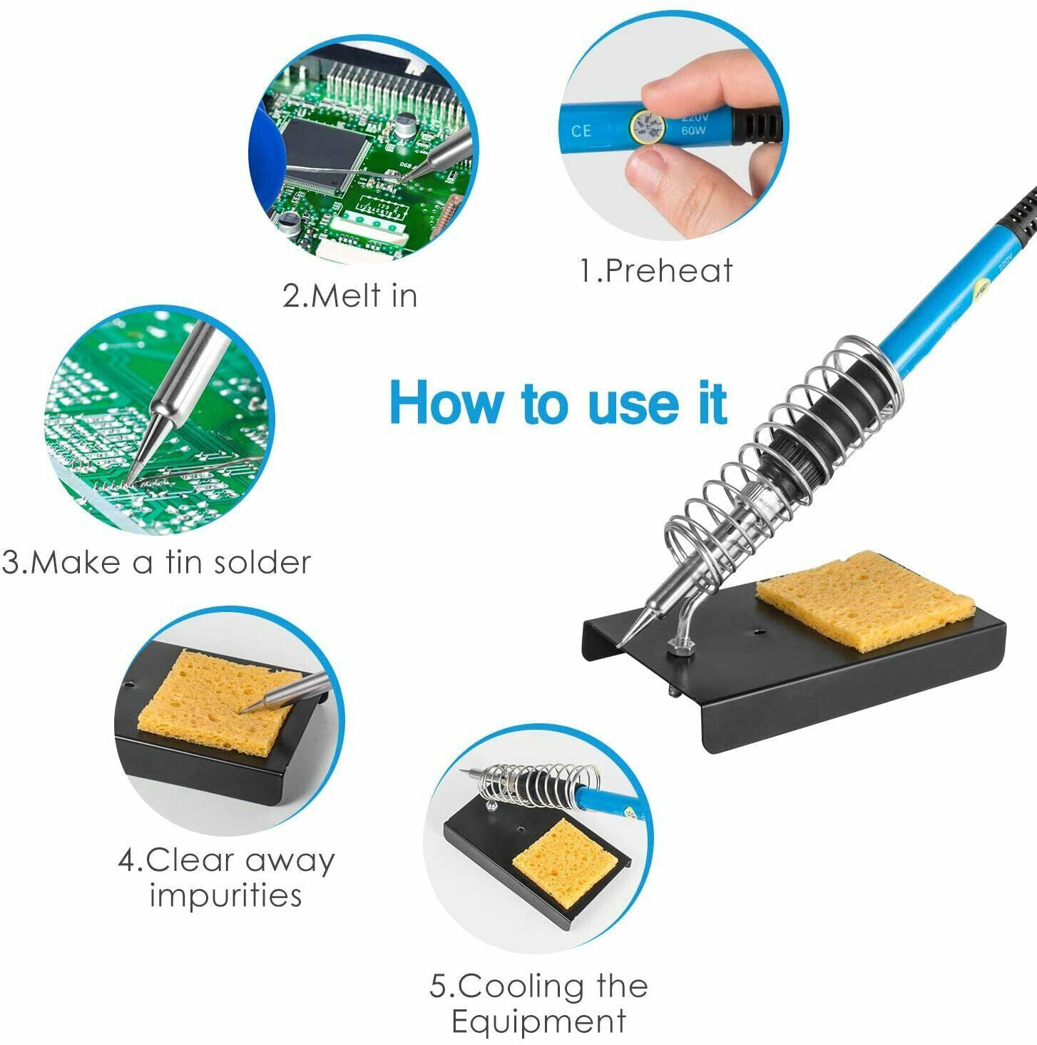 Welding Guns & Plasma Cutters: 60W Soldering Iron Kit Welding Solder Station Wire Desoldering Pump Multimeter