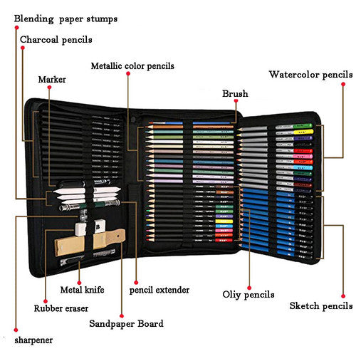 Art & Drawing Toys: 72pcs Professional Drawing Artist Kit Set Pencils and Sketch Charcoal Art Tools