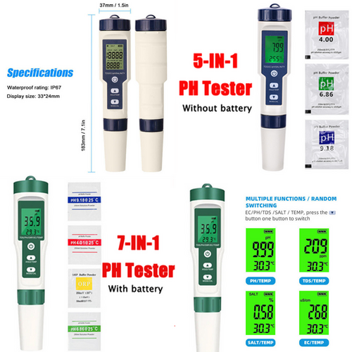 Camping Appliances: Set 7 In 1 and 5 in 1 PH Meter TDS/EC/Salt/Temp Water Quality Monitor Tester Pen
