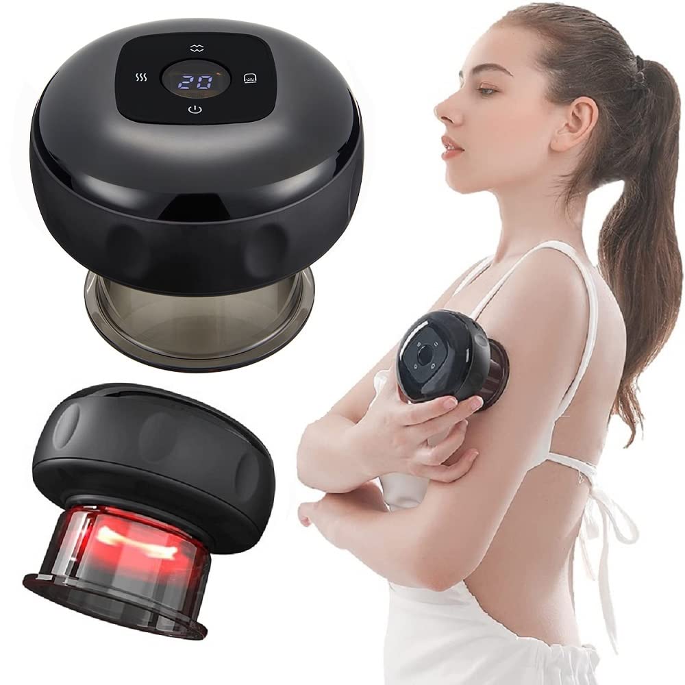 Massagers: 12 levels Electric Cupping Therapy Smart Scraping Massager Red Light Heating Body Slimming Black