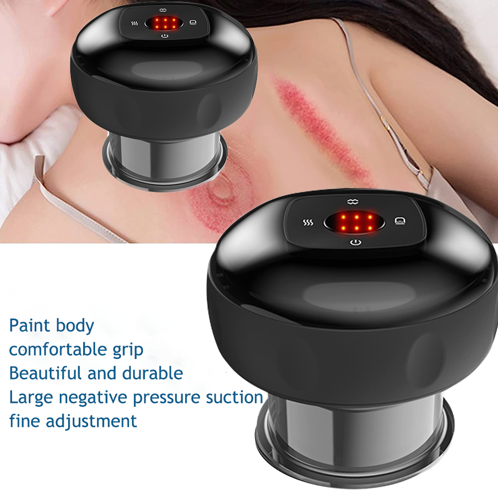 Massagers: 12 levels Electric Cupping Therapy Smart Scraping Massager Red Light Heating Body Slimming Black