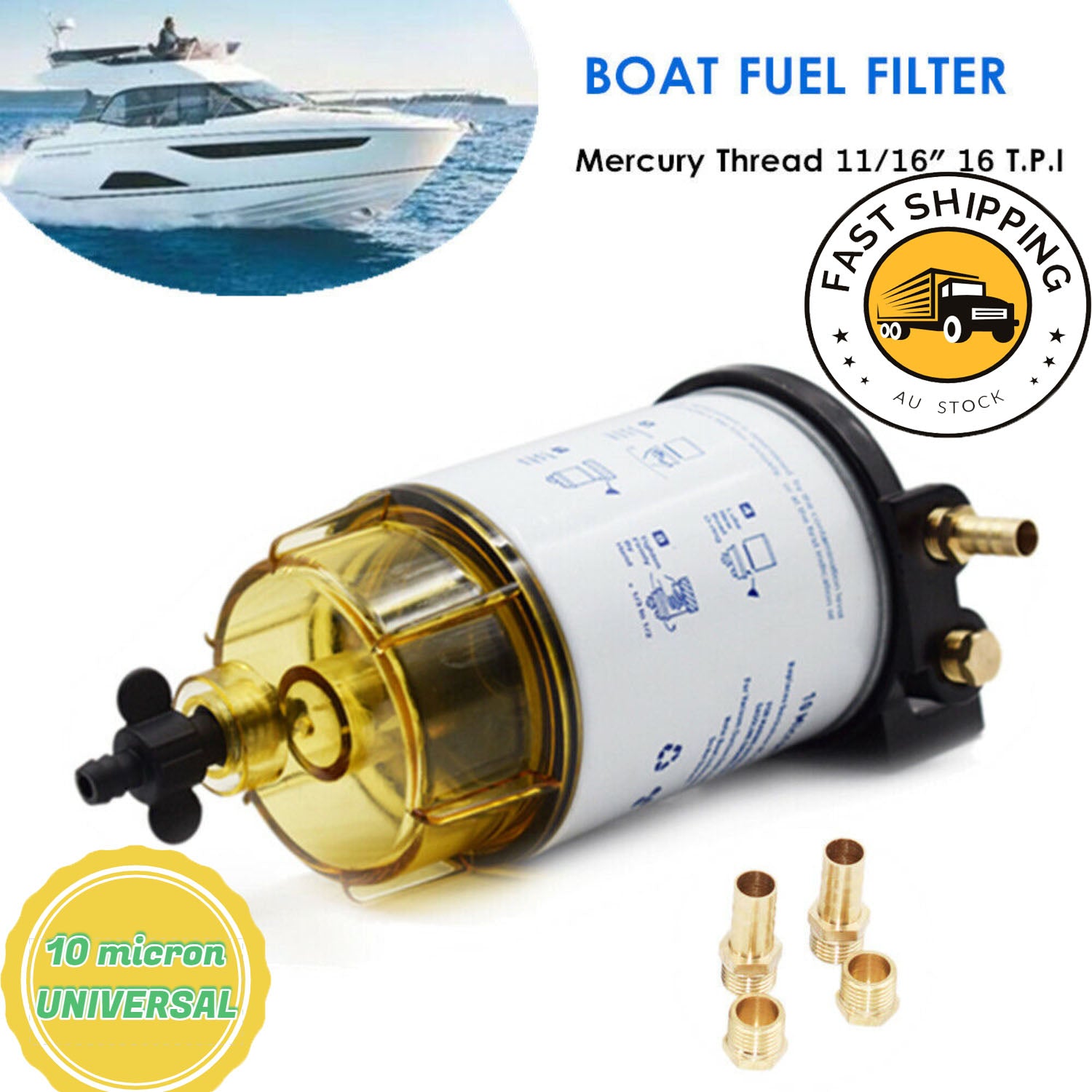 Boating Accessories: Boat Fuel Filter Fuel Water Separator Mercury/Yamaha -MARINE/OUTBOARD 10 Micron