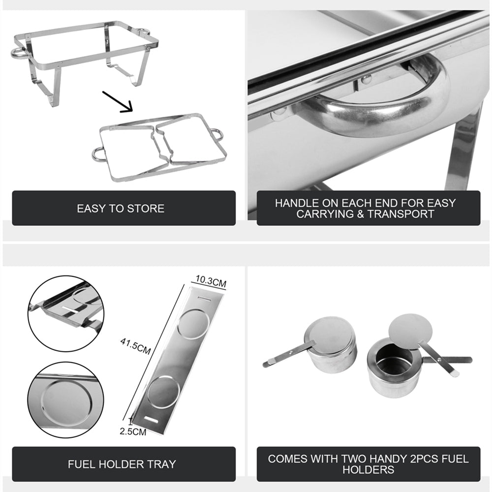 Storage Boxes: 9L Chafing Dish Set Buffet Pan Bain Marie Bow Stainless Steel Food Warmer(2*4.5L)