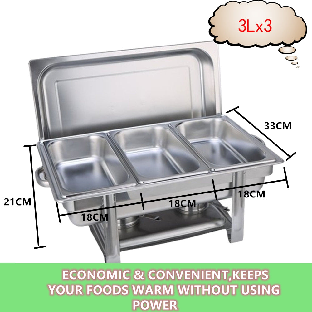 Ball Pits & Play Pens: 9L Chafing Dish Set Buffet Pan Bain Marie Bow Stainless Steel Food Warmer(3*3L)