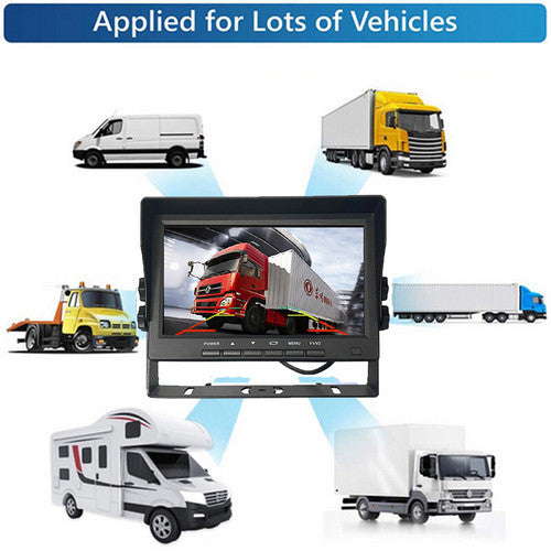 Wireless 4-Channel Split 7" Screen Monitor w/4 Reversing Camera Kit for Truck Trailer Bus