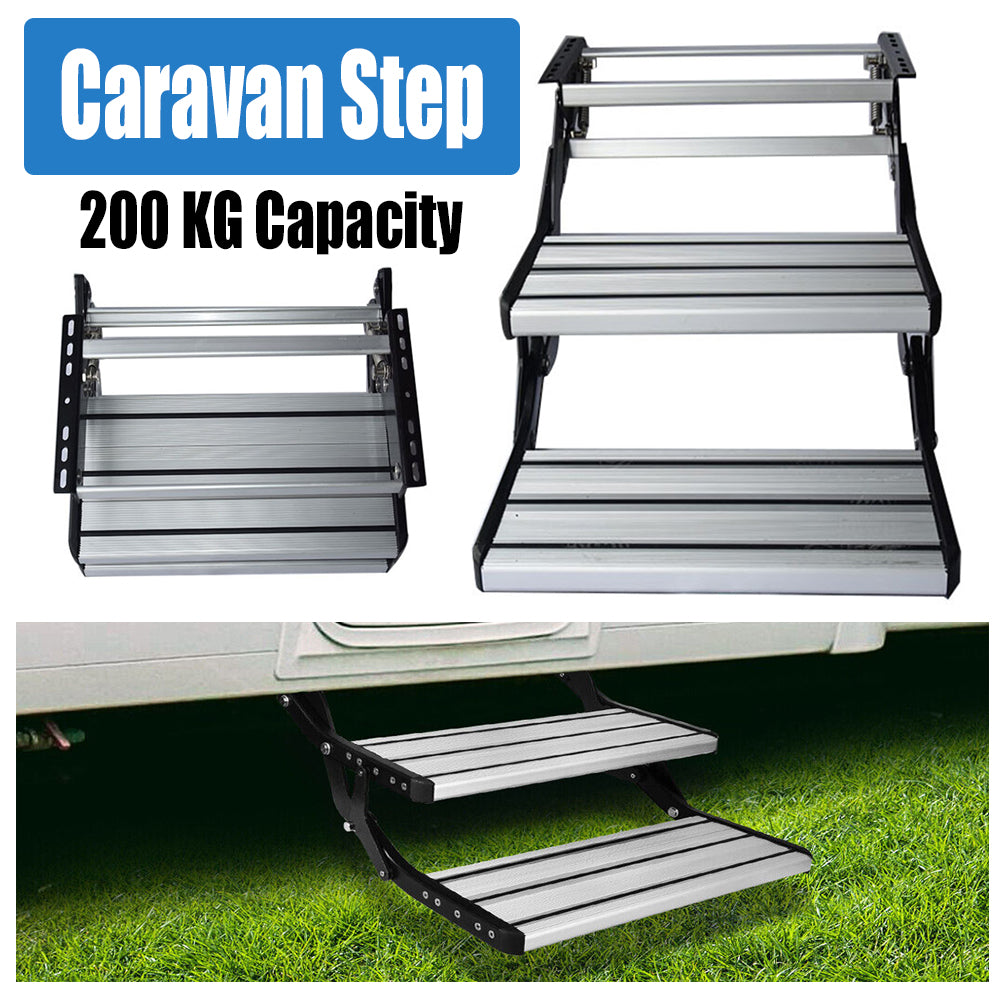 Caravan Accessories: Aluminium Double Caravan Step Pull Out Folding Steps For Road RV Camper Trailer