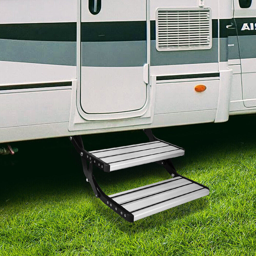 Caravan Accessories: Aluminium Double Caravan Step Pull Out Folding Steps For Road RV Camper Trailer