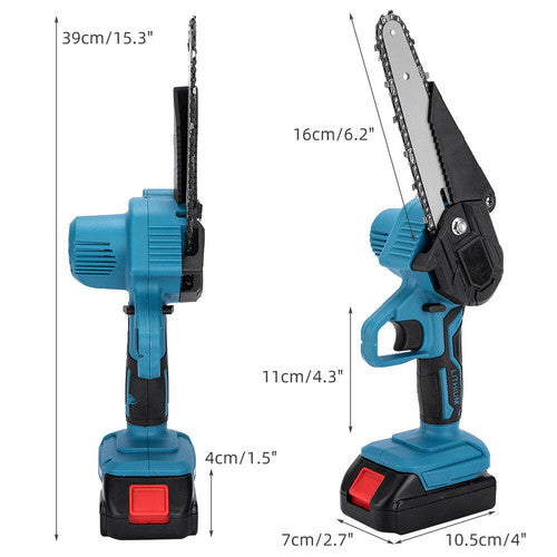 6" Mini Cordless Electric Chainsaw Powered Wood Cutter Rechargeable&2X Battery