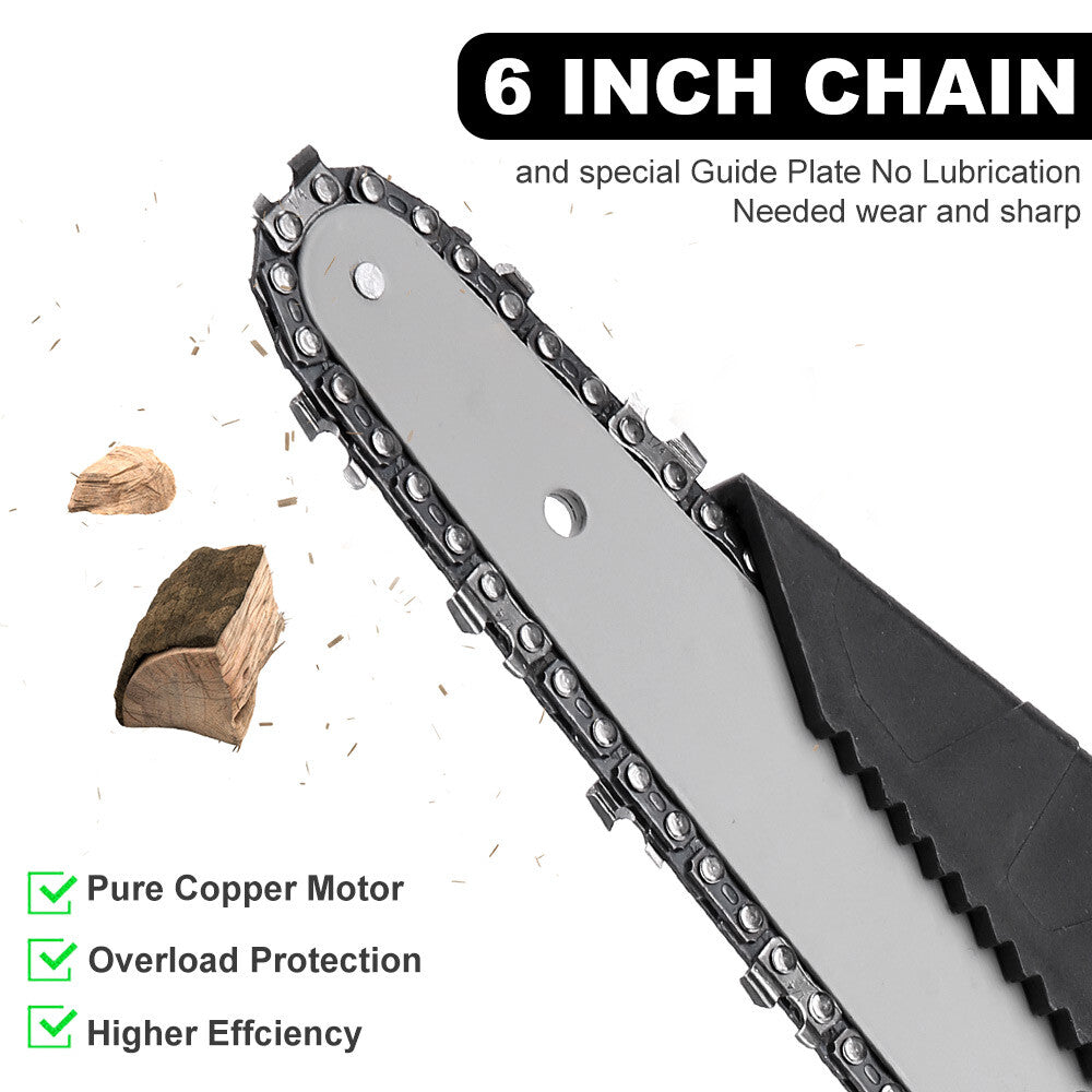 6" Mini Cordless Electric Chainsaw 2X Battery Powered Wood Cutter Rechargeable