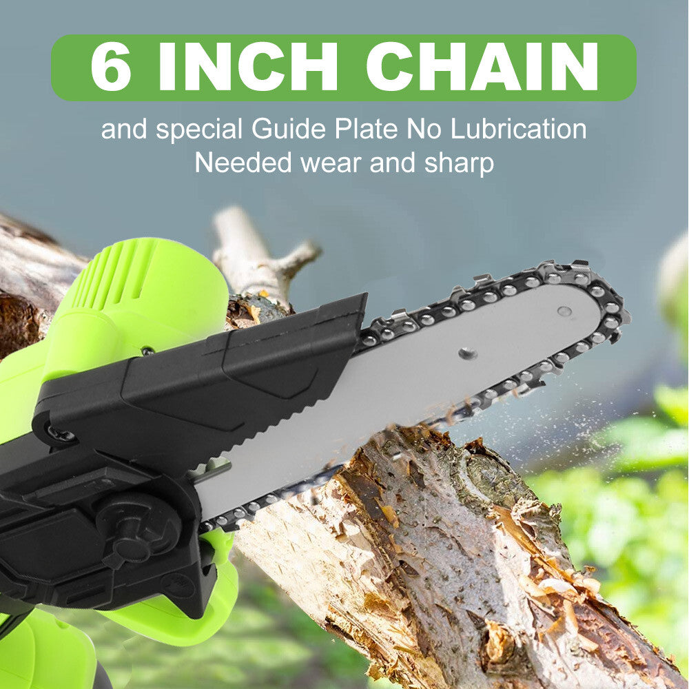 6" Mini Cordless Electric Chainsaw 2X Battery Powered Wood Cutter Rechargeable