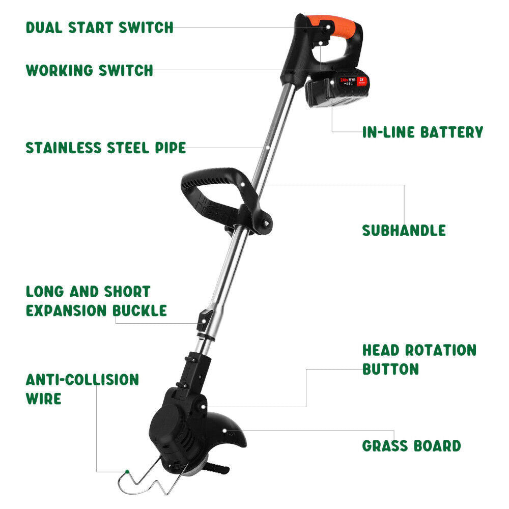 Gardening Accessories: 3in1 Cordless Grass Trimmer Grass Lawn Brush Cutter Whipper Snipper with 1 Battery