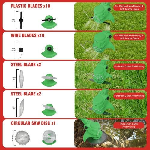 Green Whipper Snipper Mower Cordless Grass Trimmer Lawn Cutter Battery Brushcutter