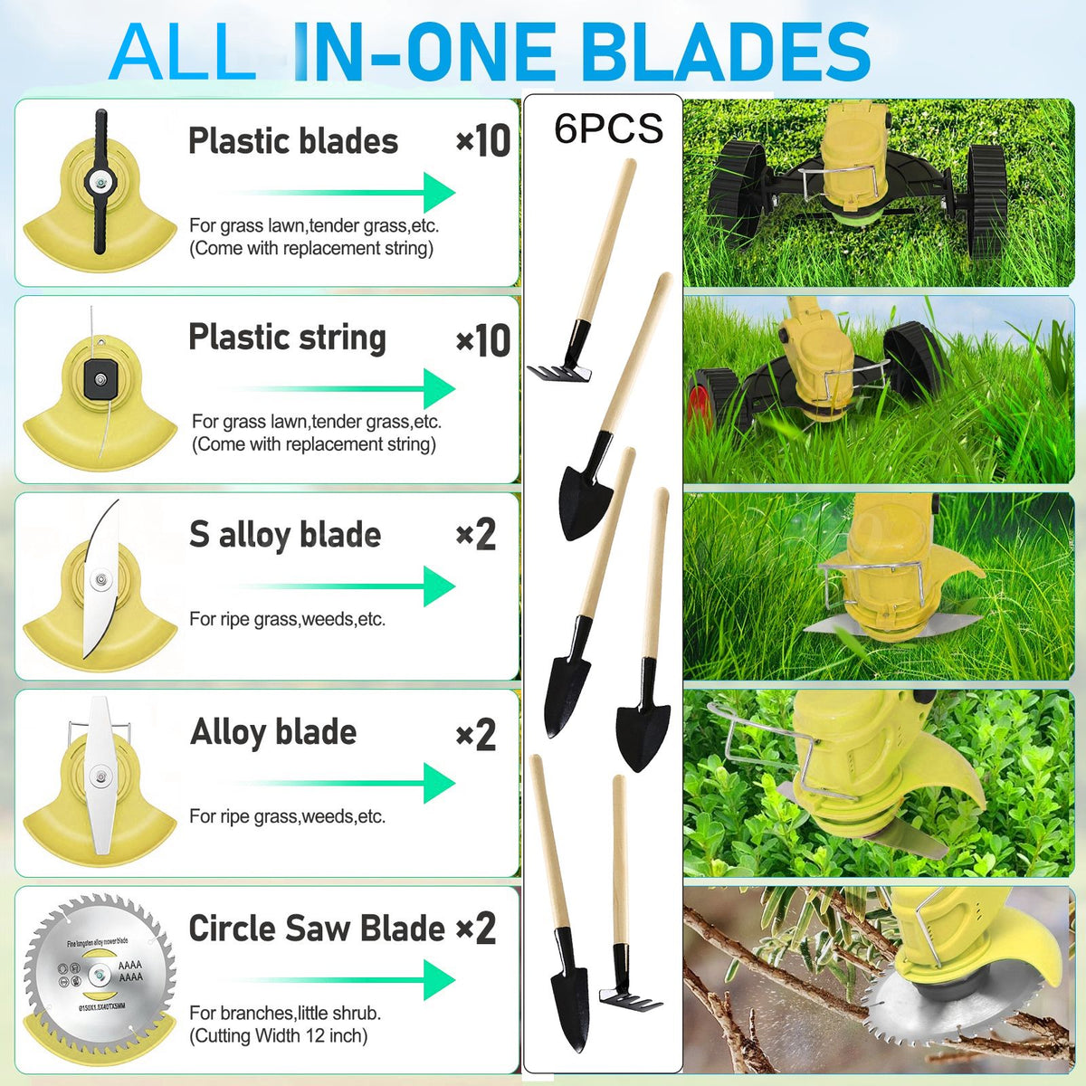 Yellow Whipper Snipper Mower Cordless Grass Trimmer Lawn Cutter Battery Brushcutter