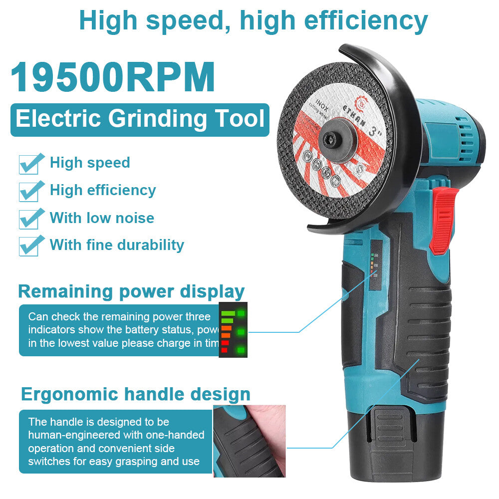 Sanding Accessories: 800W Mini Cordless Brushless Angle Grinder Cutting Tool W/ 2x Battery & Charger