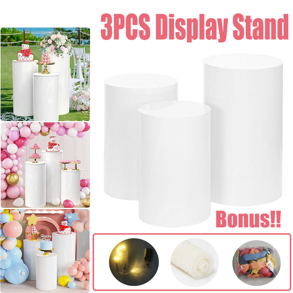 Other Wedding Decorations: 3PCS Display Stand Round Cylinder Pedestal w/ Balloon Set + LED Strip Wedding AU