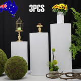 Other Wedding Decorations: 3x Metal Wedding Plinths Cylinder Pedestal Stand Ripple Cake Dessert Display