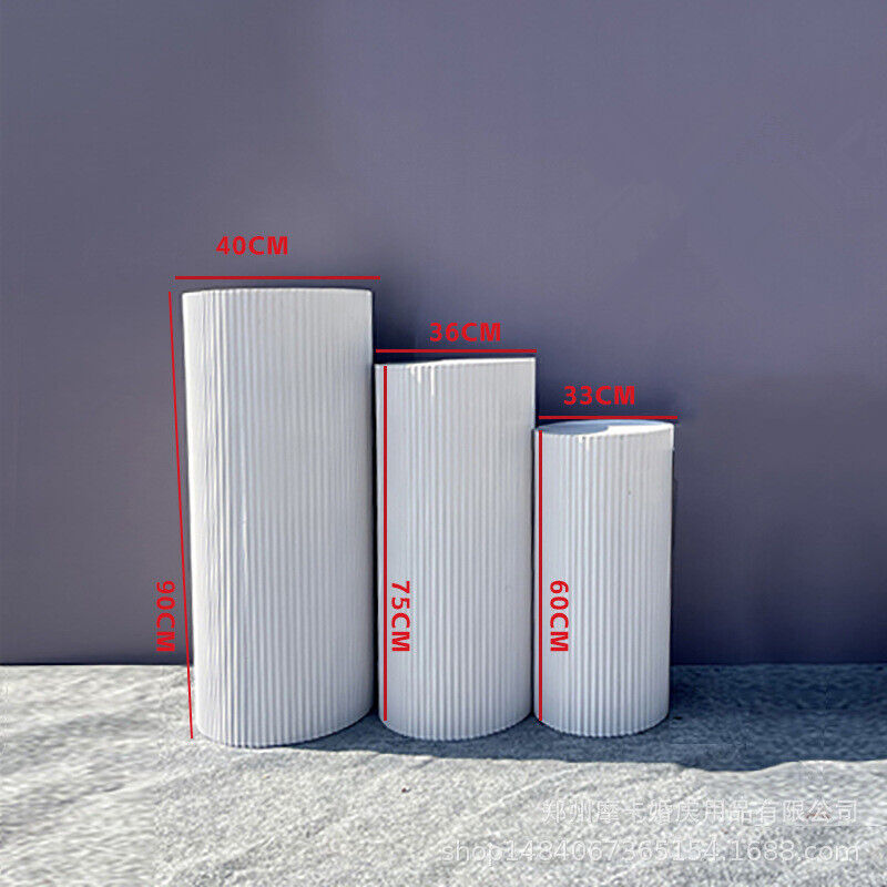 Other Wedding Decorations: 3x Metal Wedding Plinths Cylinder Pedestal Stand Ripple Cake Dessert Display
