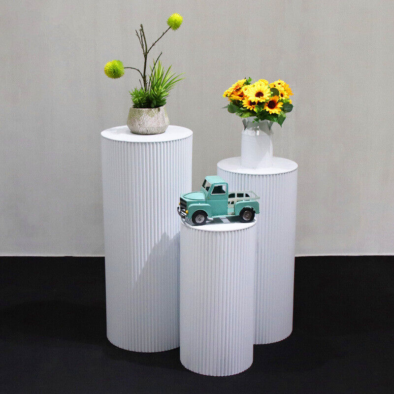 Other Wedding Decorations: 3x Metal Wedding Plinths Cylinder Pedestal Stand Ripple Cake Dessert Display
