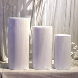 Other Wedding Decorations: 3x Metal Wedding Plinths Cylinder Pedestal Stand Ripple Cake Dessert Display