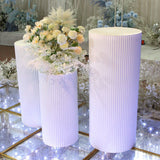 Other Wedding Decorations: 3x Metal Wedding Plinths Cylinder Pedestal Stand Ripple Cake Dessert Display