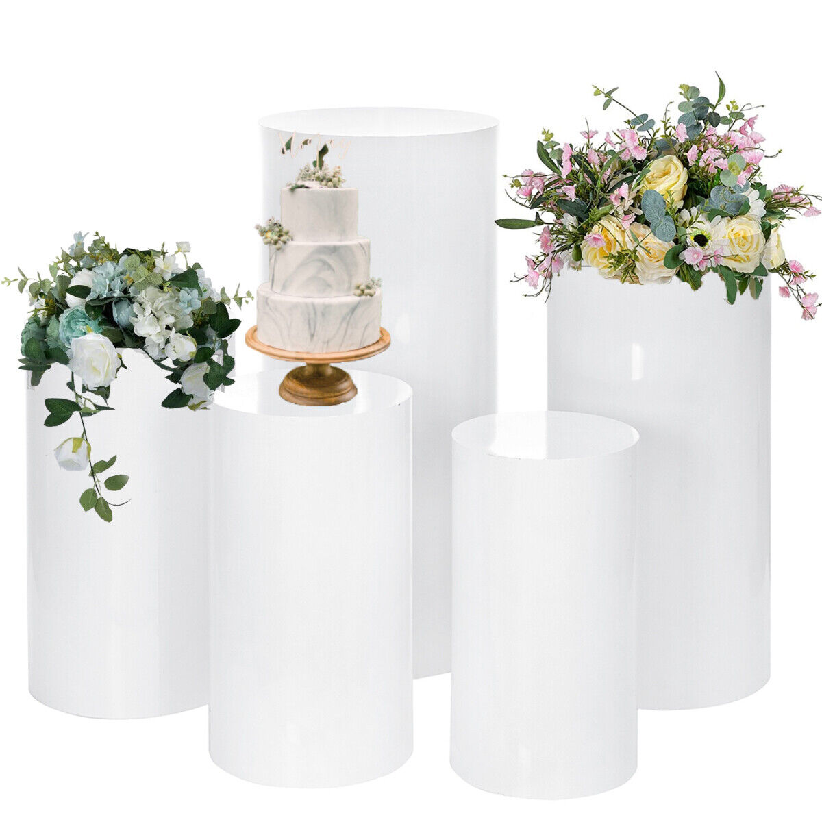 Other Wedding Decorations: 5PCS Round Plinth Cylinder Display Stand Pedestal Wedding Party Shop Display AU
