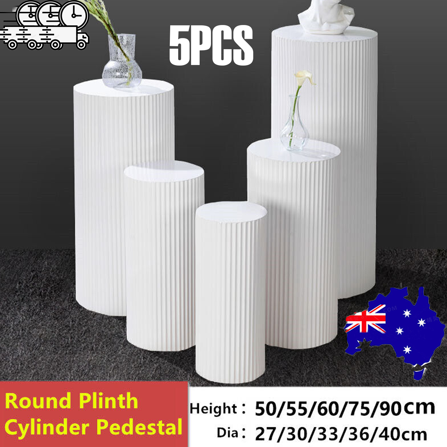 Other Wedding Decorations: 5x Metal Wedding Plinths Cylinder Pedestal Stand Ripple Cake Dessert Display