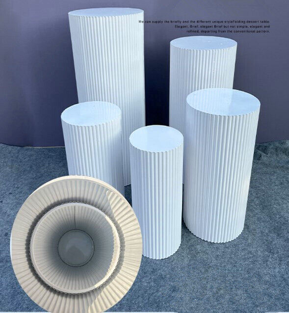 Other Wedding Decorations: 5x Metal Wedding Plinths Cylinder Pedestal Stand Ripple Cake Dessert Display