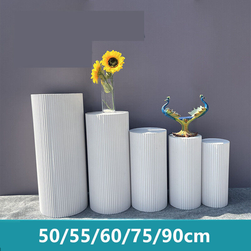 Other Wedding Decorations: 5x Metal Wedding Plinths Cylinder Pedestal Stand Ripple Cake Dessert Display