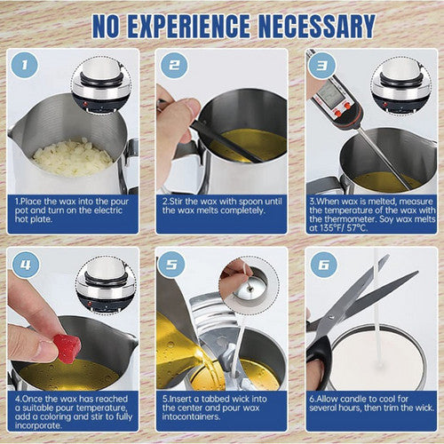 Candle Accessories: DIY Candle Making Kit 1KG Wax Bean Electric Wax Melter Pouring Pot Thermometer