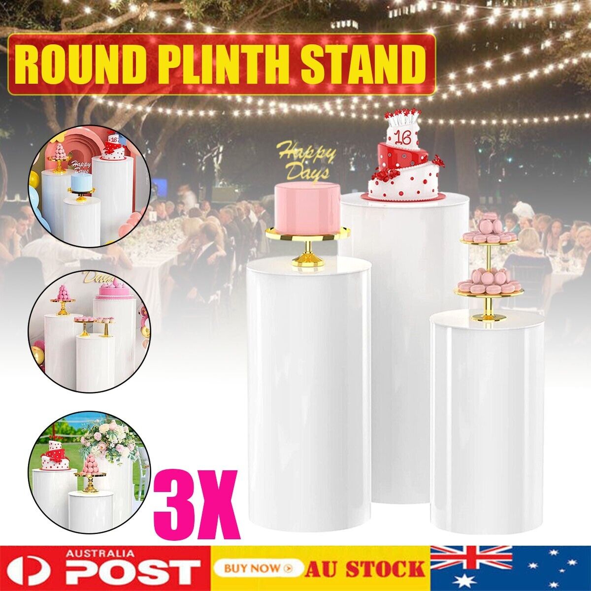 Other Wedding Decorations: 3pcs Round Plinth Cylinder Pedestal Stand Wedding Decor Cake Flower Display
