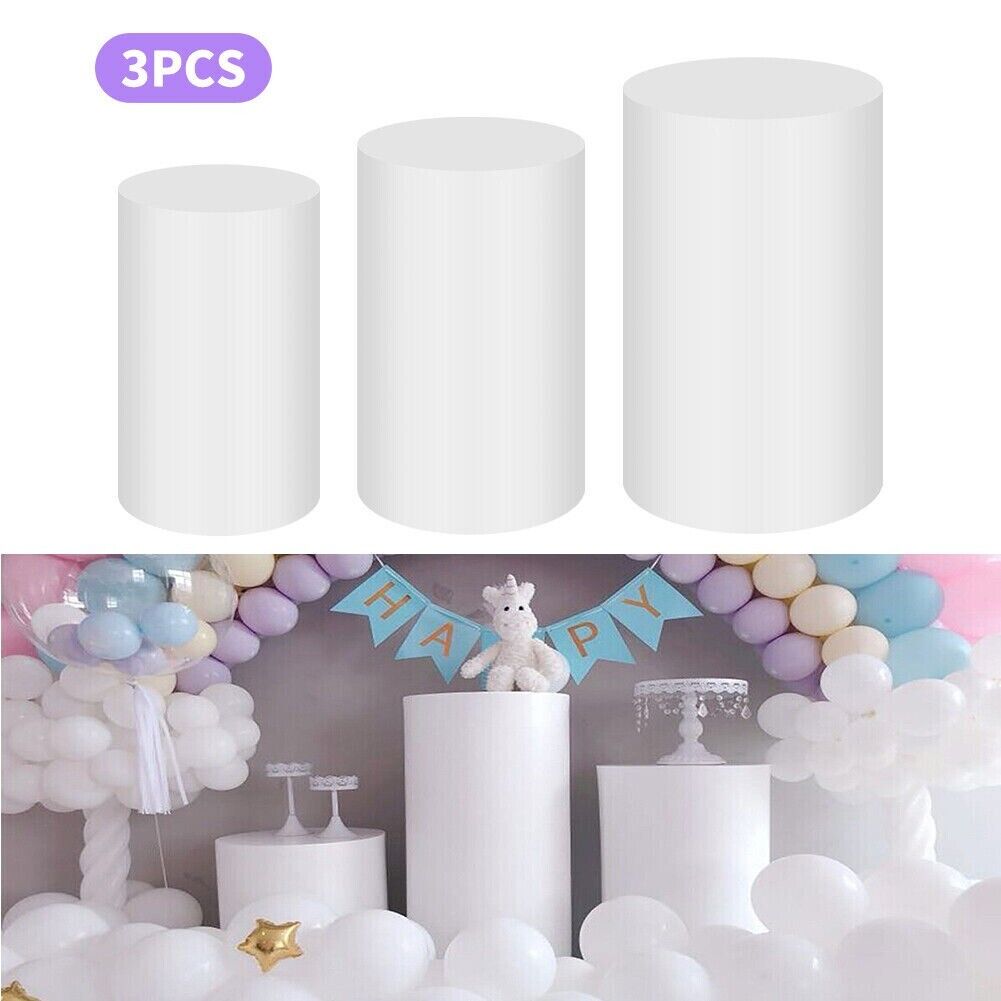 Other Wedding Decorations: 3pcs Round Plinth Cylinder Pedestal Stand Wedding Decor Cake Flower Display
