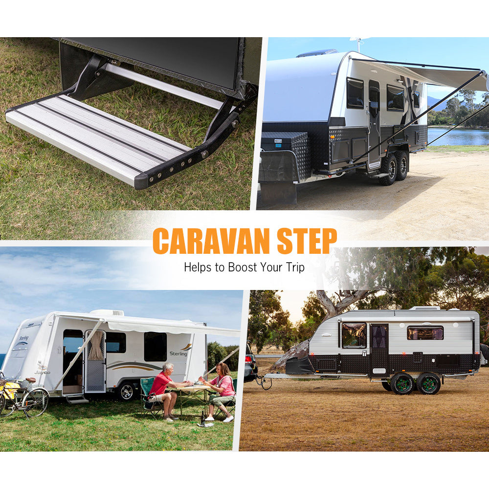 Caravan Accessories: 200KG Heavy Duty Caravan Step Folding Pull Out Portable RV Camper Trailer Tools