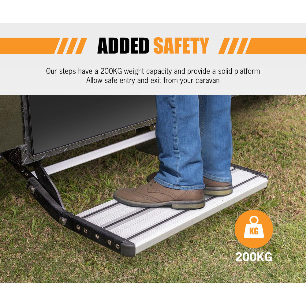 Caravan Accessories: 200KG Heavy Duty Caravan Step Folding Pull Out Portable RV Camper Trailer Tools