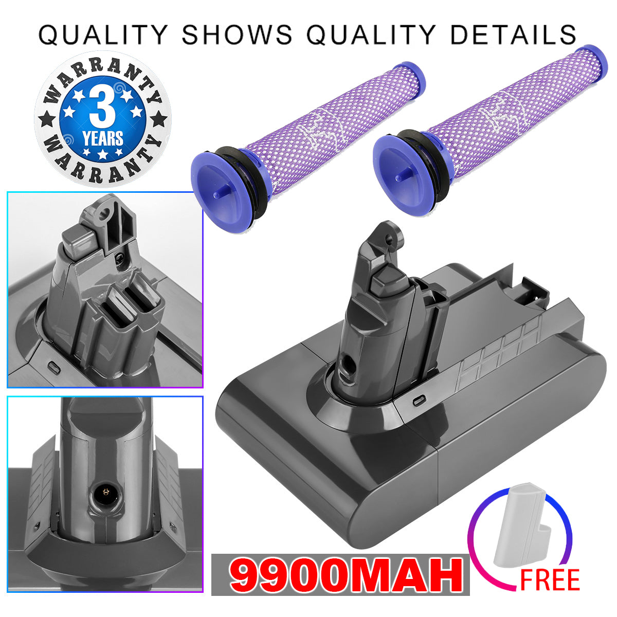 Vacuum Cleaner Accessories: 9900MAH For Dyson V6 Battery SV03 SV04 SV09 DC58 DC59 DC61 DC62 DC74 v6 Animal