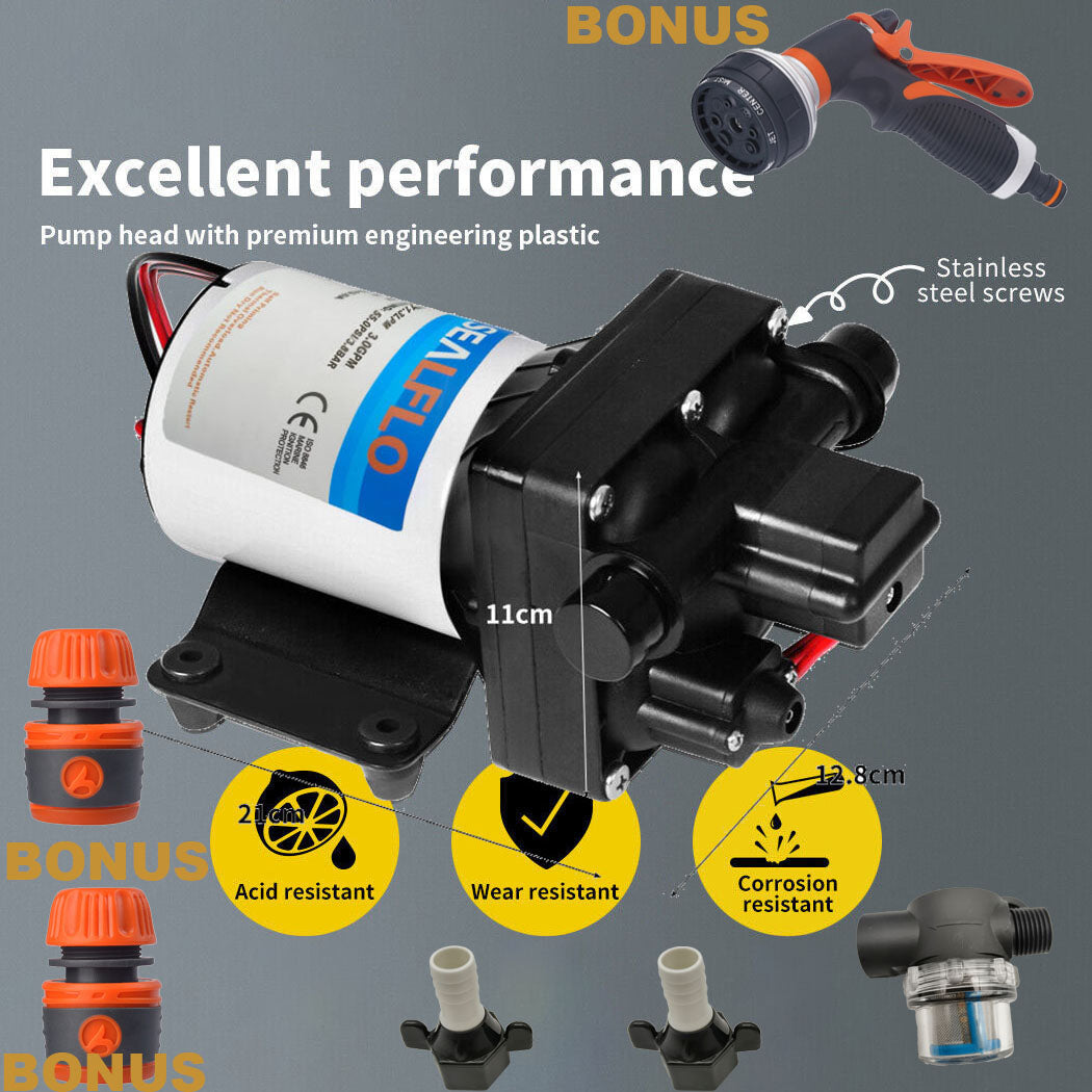 Sewage Pumps: 12V SEALFLO Water Pump High Pressure Self-priming rv Camping Boat 55PSI 11.3L/M