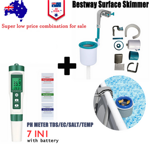 Pool Sweeps & Vacuums: 7 in 1 PH Meter Water Quality Monitor Tester Pen and one Bestway Surface Skimmer
