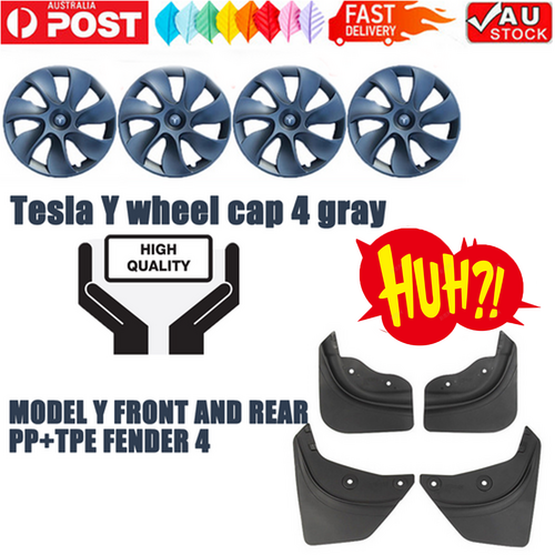 Automotive Decor: Tesla Y wheel cap 4 gray and model Y front and rear PP TPE fender 4