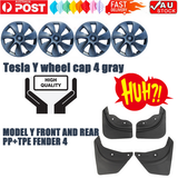 Automotive Decor: Tesla Y wheel cap 4 gray and model Y front and rear PP TPE fender 4