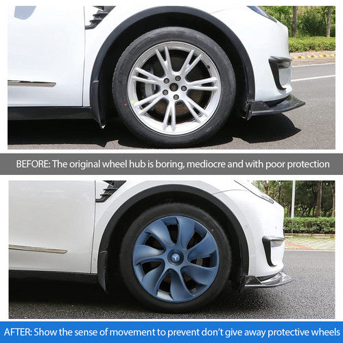 Automotive Decor: Tesla Y wheel cap 4 gray and model Y front and rear PP TPE fender 4