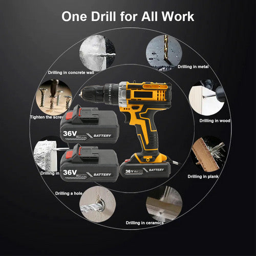 Drill & Screwdriver Accessories: 36VF BRUSHLESS HEAVY DUTY CORDLESS DRILL IMPACT DRIVER KIT HAMMER +2 BATTERY Box