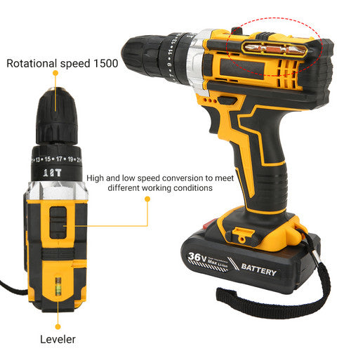 Drill & Screwdriver Accessories: 36VF BRUSHLESS HEAVY DUTY CORDLESS DRILL IMPACT DRIVER KIT HAMMER +2 BATTERY Box