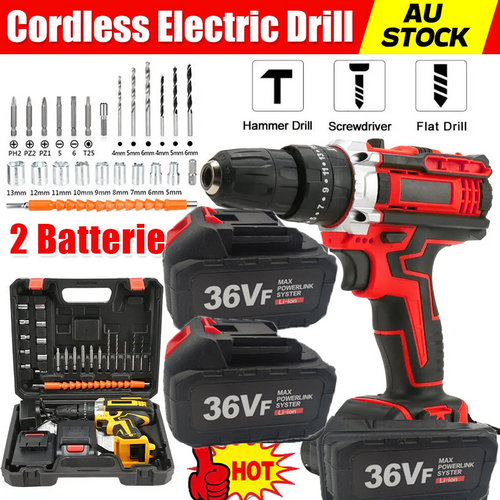 Power Drills & Accessories: Cordless Drill w/2 Battery Heavy Duty Impact Driver Kit Brushless Hammer Set