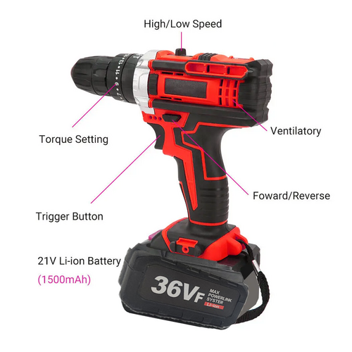 Power Drills & Accessories: Cordless Drill w/2 Battery Heavy Duty Impact Driver Kit Brushless Hammer Set