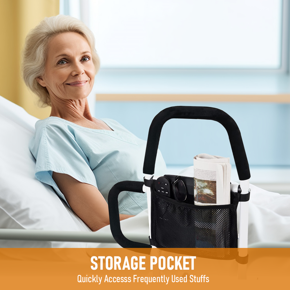 Mobility & Accessibility: Bed Rail Safety Assist Rail for Elderly Adults with Storage Pocket &Fixing Strap