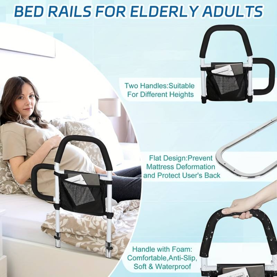 Mobility & Accessibility: Bed Rail Safety Assist Rail for Elderly Adults with Storage Pocket &Fixing Strap