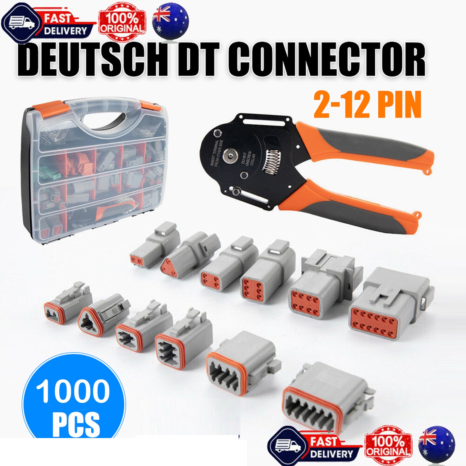 Automotive Repair & Speciality Tools: 1000PCS Deutsch DT Connector Plug Kit With Genuine Deutsch Crimp Tool Auto Marine
