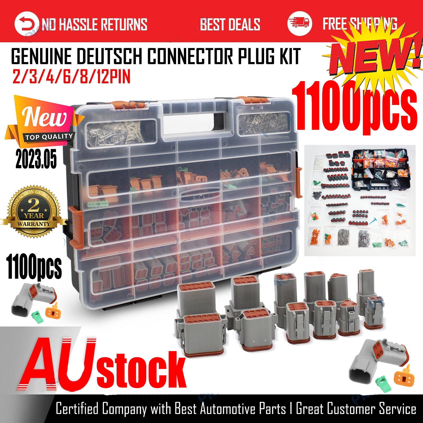 Automotive Repair & Speciality Tools: AU 1000 PCS Deutsch DT Connector Kit 14-16AWG Stamped Contacts 1100PCS UPGRADE