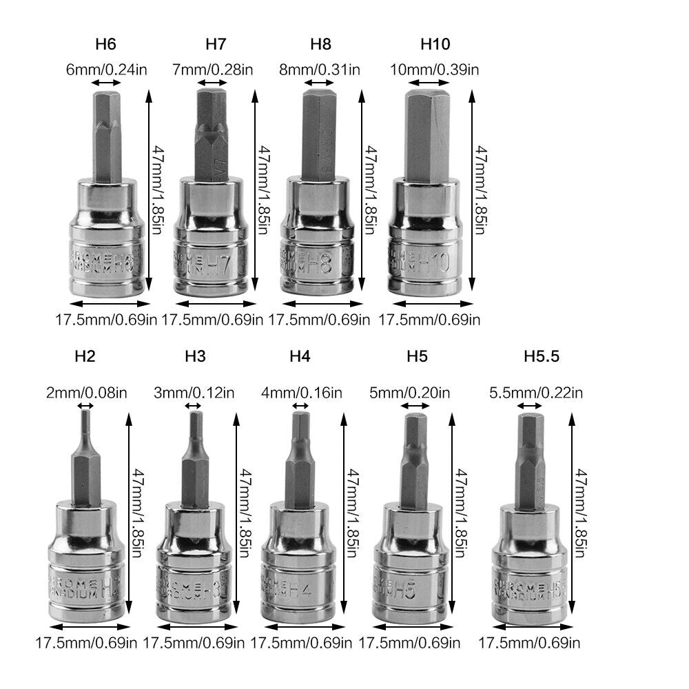 Dog Training Aids: 9pcs Allen Key Sockets Hex Bit Socket Set 3/8" Drive Drill Metric Tools 2-10mm