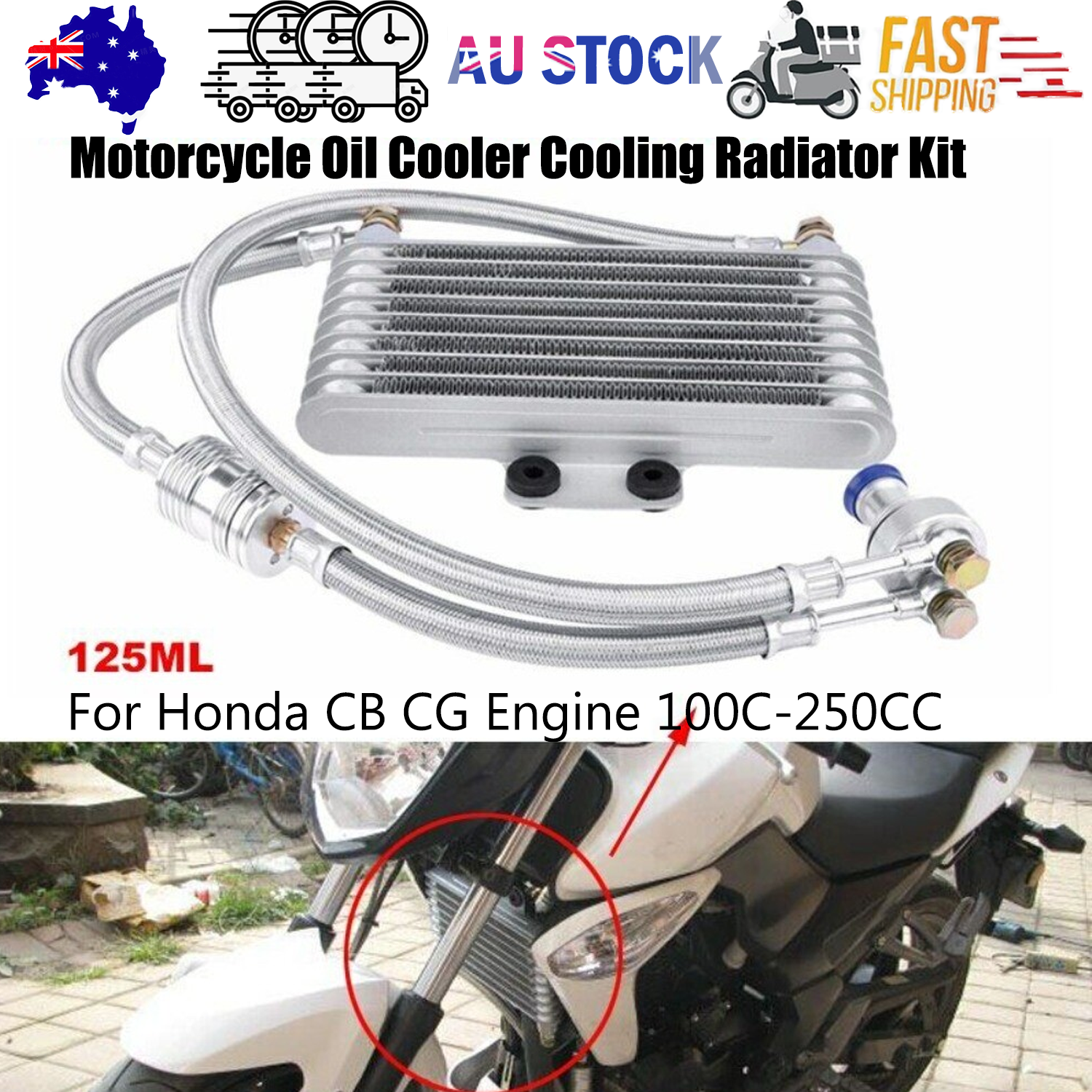Automotive Parts: New 125ml Motorcycle Oil Cooler Cooling Radiator Kit For Honda CB CG 100CC-250CC